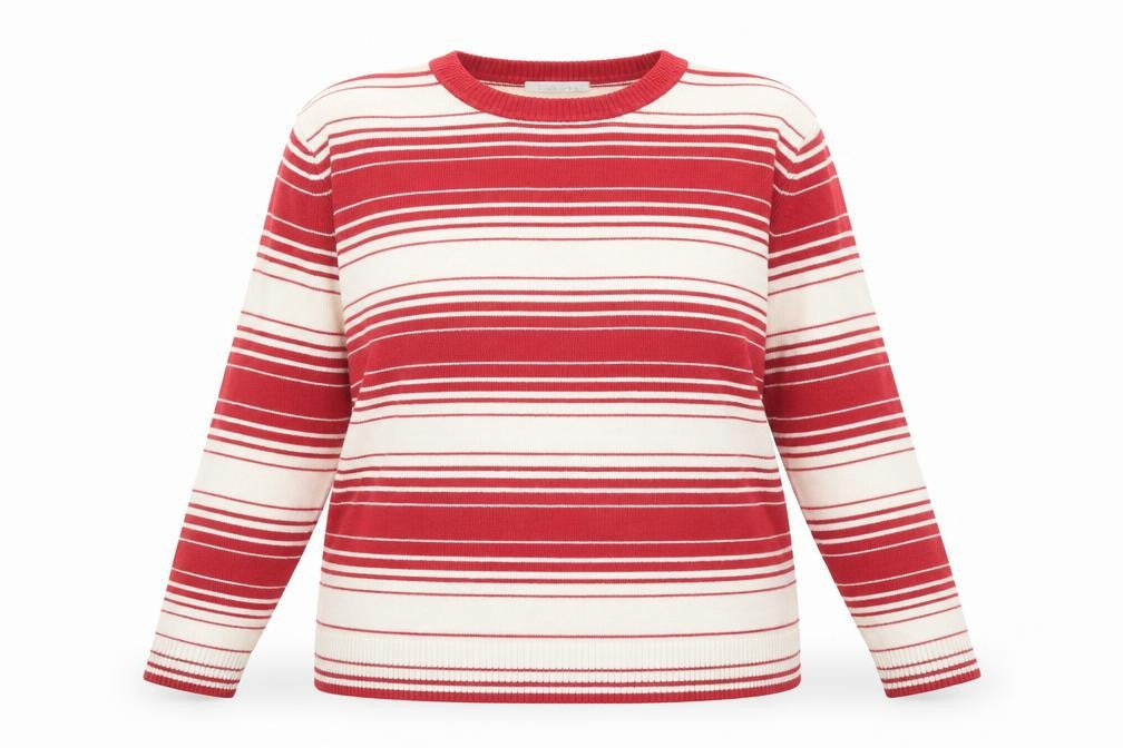Berkertex Womens Red Round Neck Striped Acrylic Pullover Jumper Size 22 - Size 22-24