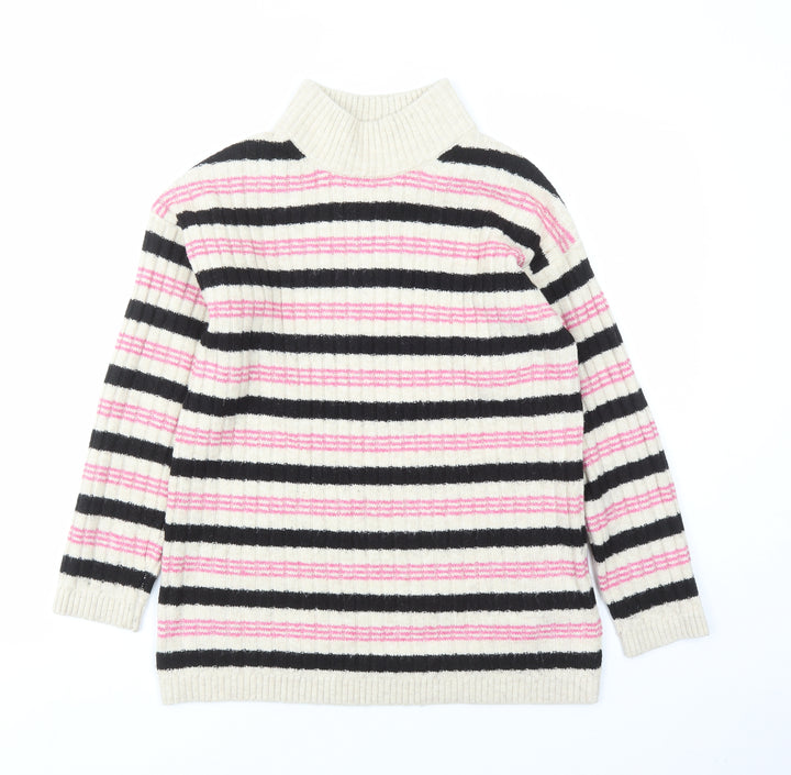 Marks and Spencer Womens Beige Mock Neck Striped Acetate Pullover Jumper Size S