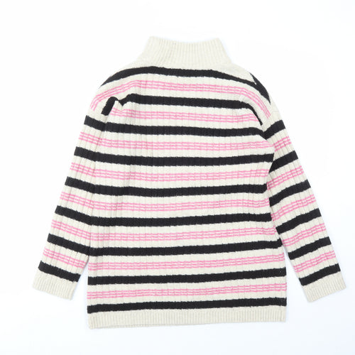 Marks and Spencer Womens Beige Mock Neck Striped Acetate Pullover Jumper Size S