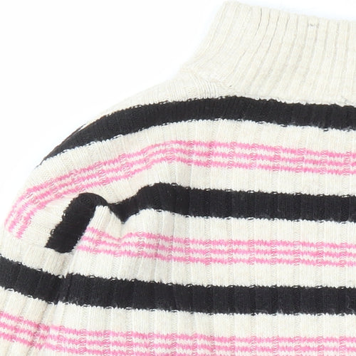 Marks and Spencer Womens Beige Mock Neck Striped Acetate Pullover Jumper Size S