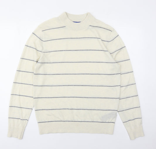 Ted Baker Mens Beige Mock Neck Striped Polyester Pullover Jumper Size L Long Sleeve - Ted Baker Size 3