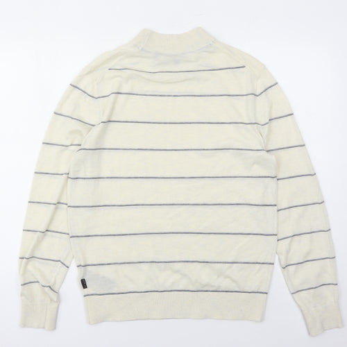 Ted Baker Mens Beige Mock Neck Striped Polyester Pullover Jumper Size L Long Sleeve - Ted Baker Size 3