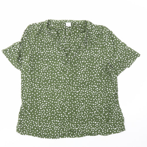 John lew Womens Green Geometric Polyester Basic Blouse Size 10 V-Neck