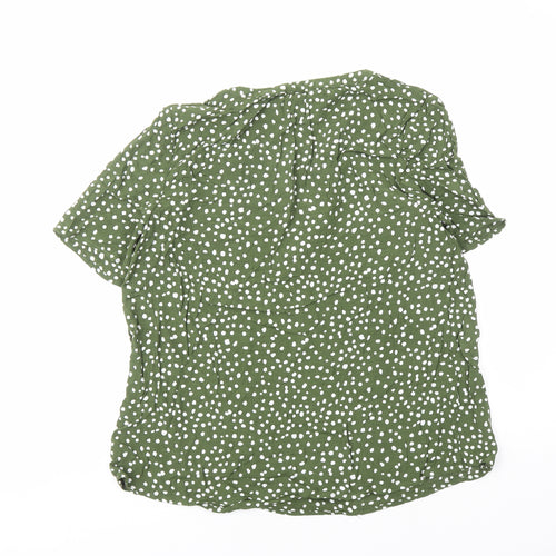 John lew Womens Green Geometric Polyester Basic Blouse Size 10 V-Neck