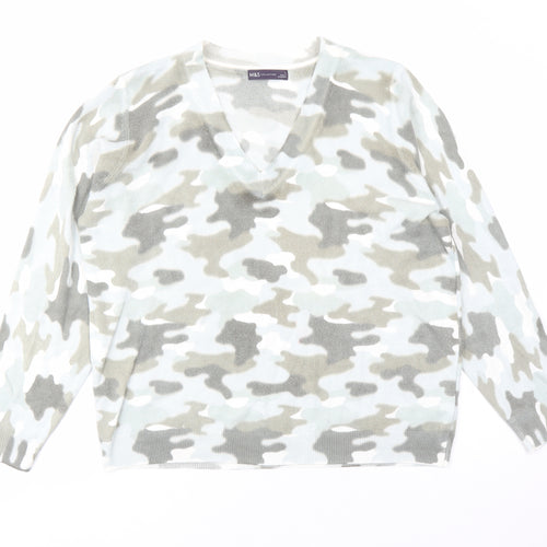 Marks and Spencer Womens Green V-Neck Camouflage Acrylic Pullover Jumper Size L