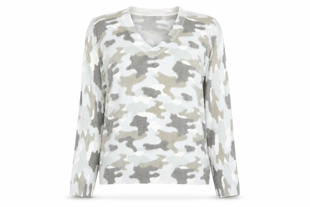 Marks and Spencer Womens Green V-Neck Camouflage Acrylic Pullover Jumper Size L