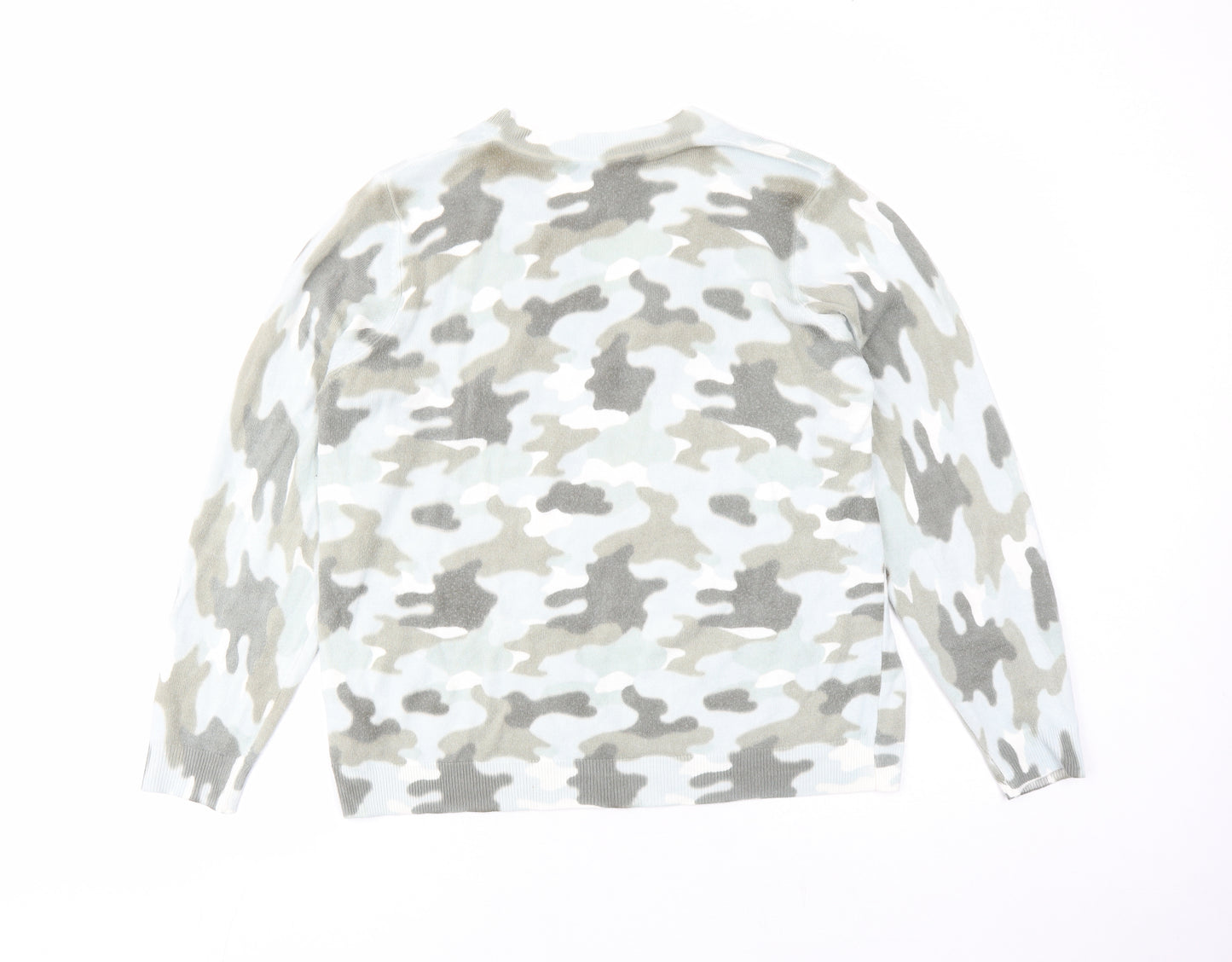 Marks and Spencer Womens Green V-Neck Camouflage Acrylic Pullover Jumper Size L