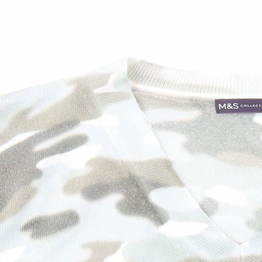 Marks and Spencer Womens Green V-Neck Camouflage Acrylic Pullover Jumper Size L
