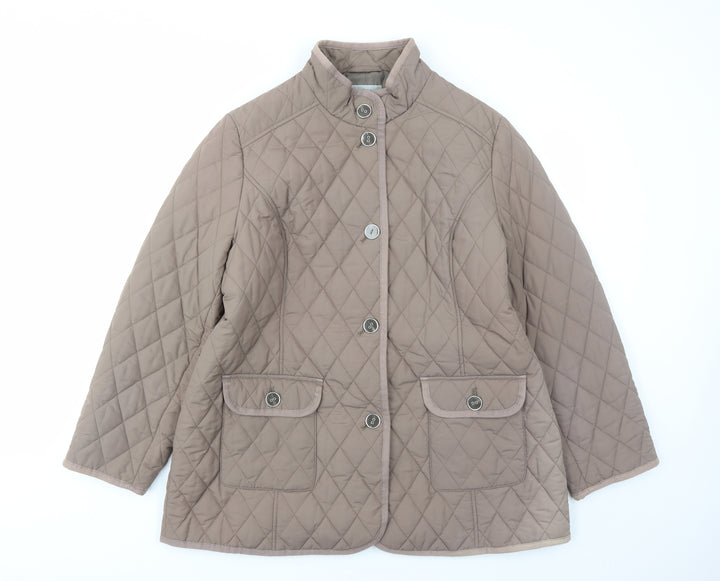 Marks and Spencer Womens Brown Quilted Coat Size 18 Button