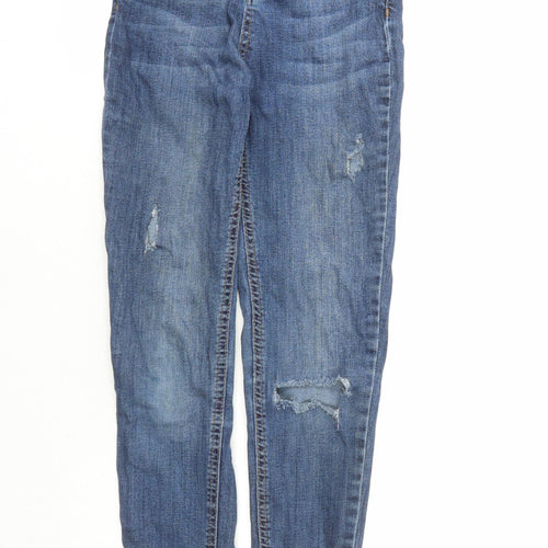 Select Womens Blue Cotton Skinny Jeans Size 6 L27 in Regular Zip - Pockets Raw Hems