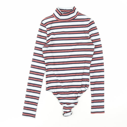 Missguided Womens Blue Striped Polyester Bodysuit One-Piece Size 8 Snap