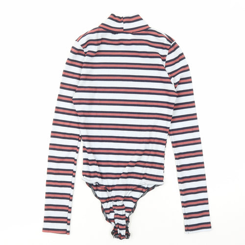 Missguided Womens Blue Striped Polyester Bodysuit One-Piece Size 8 Snap