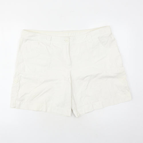 Marks and Spencer Womens White 100% Cotton Chino Shorts Size 18 L8 in Regular Zip - Pockets