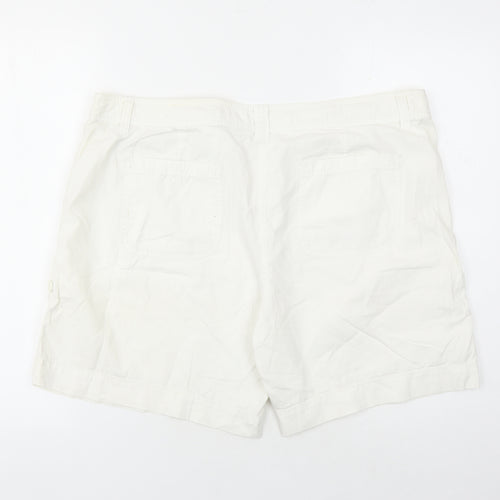 Marks and Spencer Womens White 100% Cotton Chino Shorts Size 18 L8 in Regular Zip - Pockets
