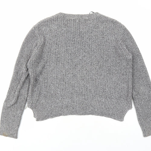 H&M Womens Grey Round Neck Cotton Pullover Jumper Size M - Zip Detail