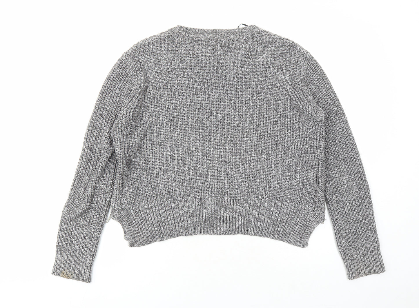 H&M Womens Grey Round Neck Cotton Pullover Jumper Size M - Zip Detail