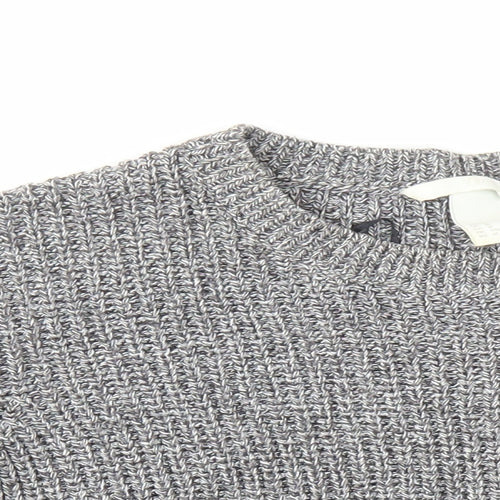 H&M Womens Grey Round Neck Cotton Pullover Jumper Size M - Zip Detail