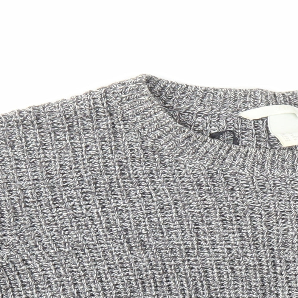 H&M Womens Grey Round Neck Cotton Pullover Jumper Size M - Zip Detail