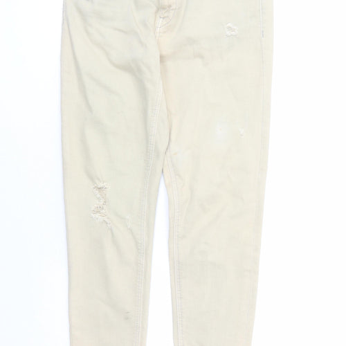 Zara Womens Beige Cotton Skinny Jeans Size 10 L27 in Regular Zip - Pockets Raw Hems