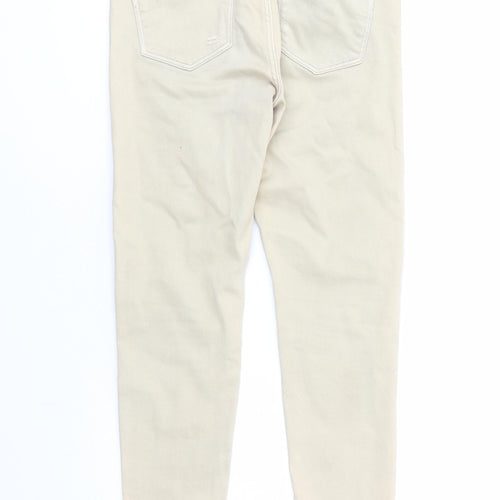 Zara Womens Beige Cotton Skinny Jeans Size 10 L27 in Regular Zip - Pockets Raw Hems