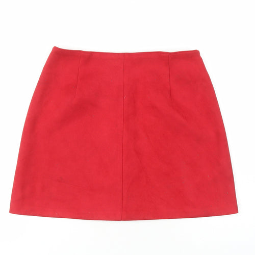 Bershka Womens Red Polyester A-Line Skirt Size M Button