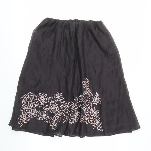 Jacques Vert Womens Brown Floral Polyester Swing Skirt Size 30 in Zip - Elasticated Waist