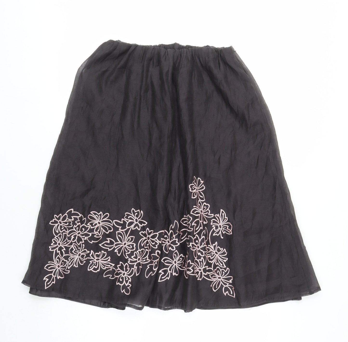Jacques Vert Womens Brown Floral Polyester Swing Skirt Size 30 in Zip - Elasticated Waist