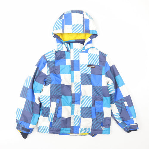 Muddy Puddles Boys Blue Check Rain Coat Coat Size 9-10 Years Zip - Hooded Pockets