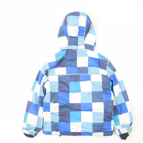 Muddy Puddles Boys Blue Check Rain Coat Coat Size 9-10 Years Zip - Hooded Pockets