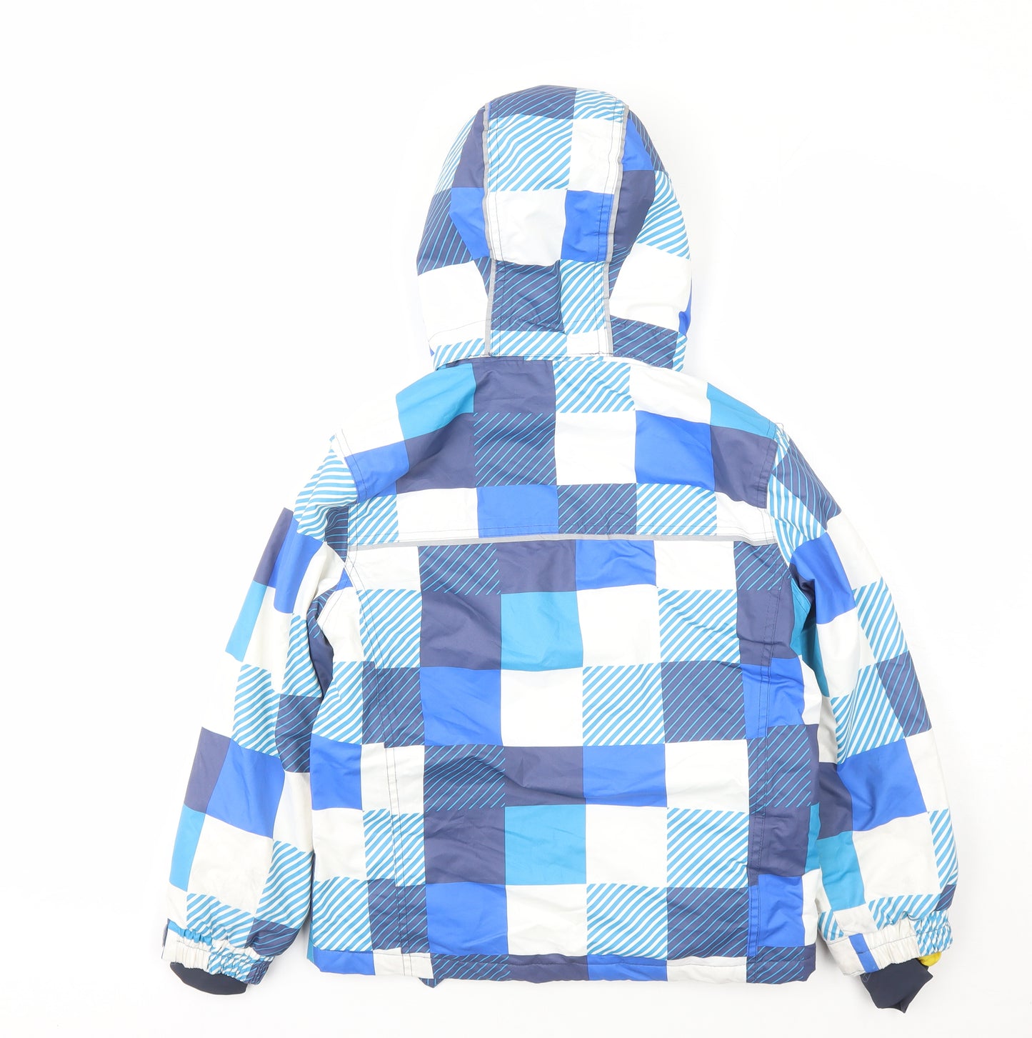 Muddy Puddles Boys Blue Check Rain Coat Coat Size 9-10 Years Zip - Hooded Pockets