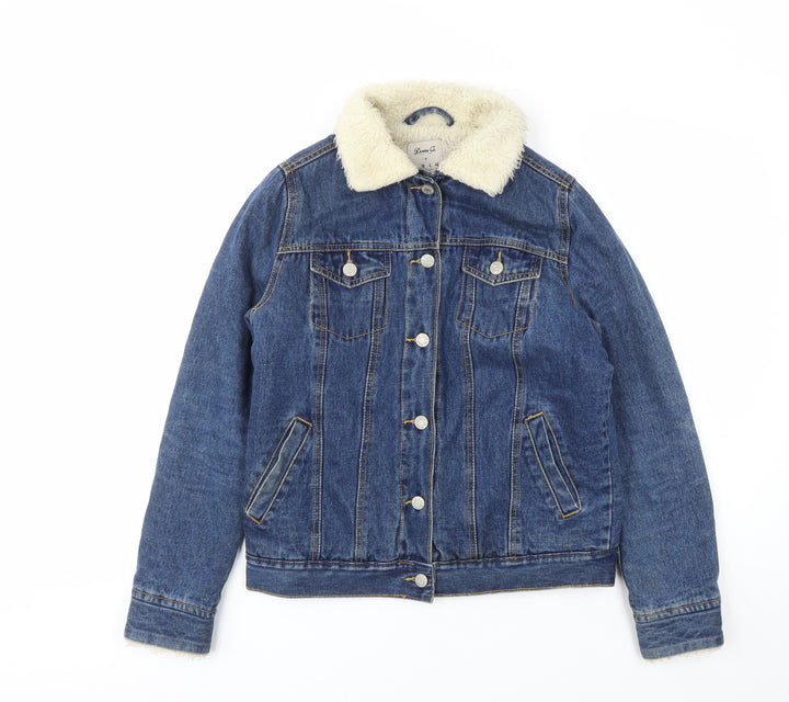 Denim & Co. Womens Blue Jacket Size 8 Button