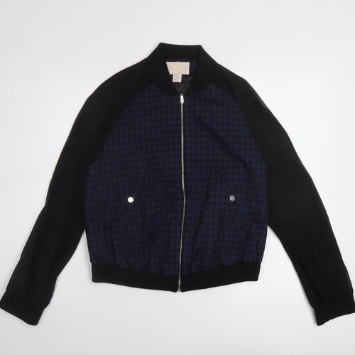 H&M Womens Black Geometric Bomber Jacket Jacket Size 6 Zip - Chiffon sleeves
