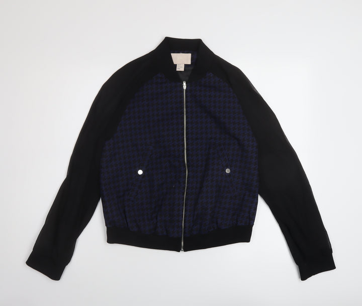 H&M Womens Black Geometric Bomber Jacket Jacket Size 6 Zip - Chiffon sleeves