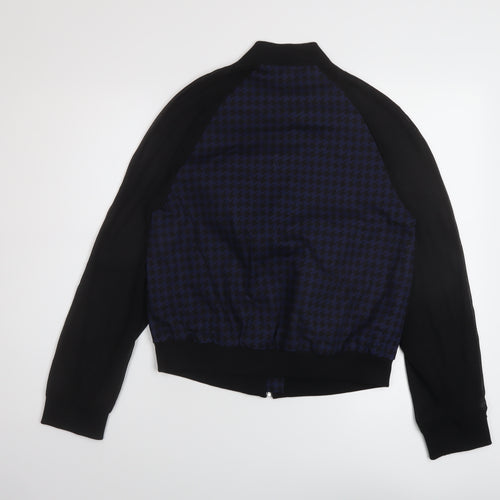 H&M Womens Black Geometric Bomber Jacket Jacket Size 6 Zip - Chiffon sleeves