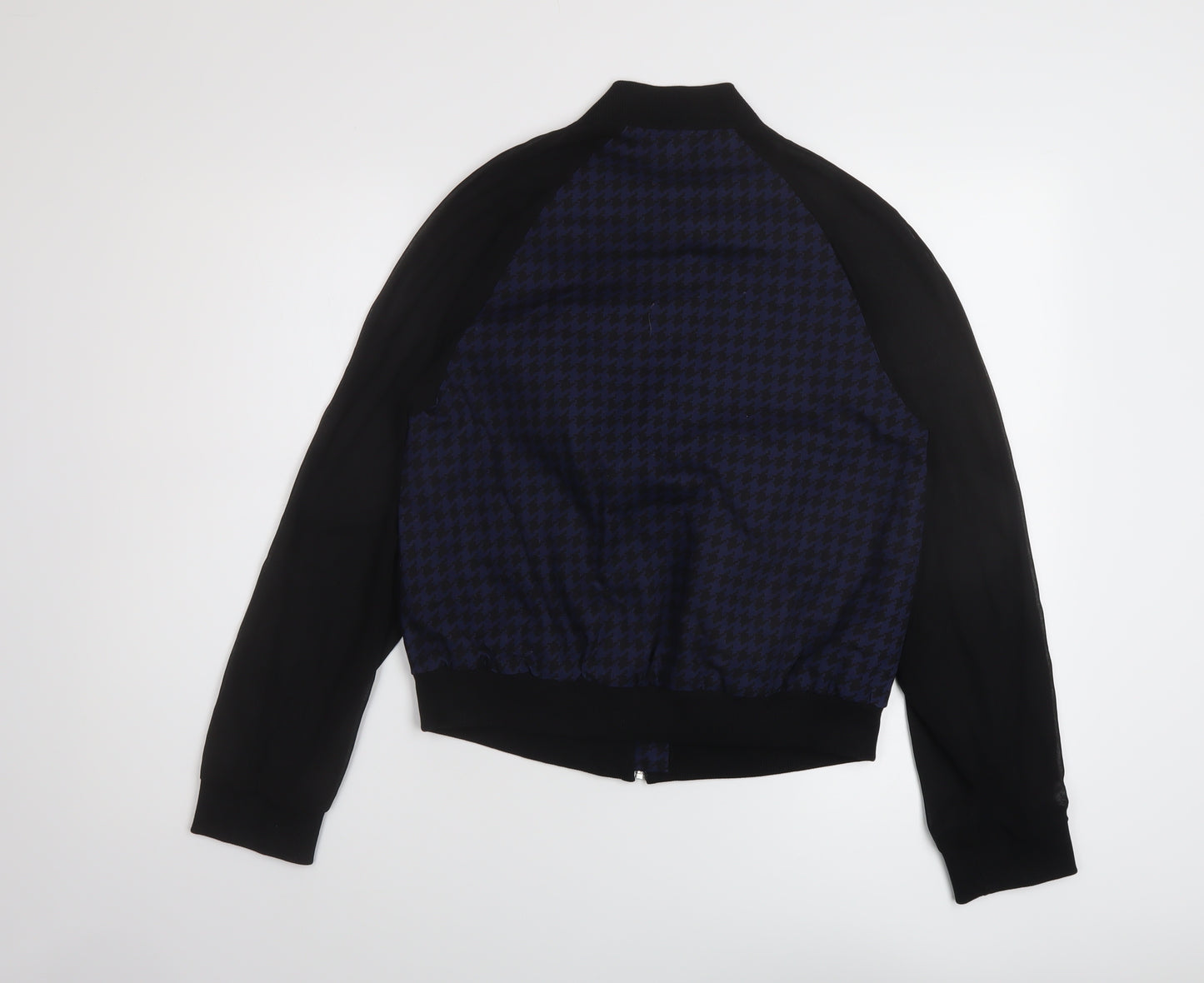 H&M Womens Black Geometric Bomber Jacket Jacket Size 6 Zip - Chiffon sleeves