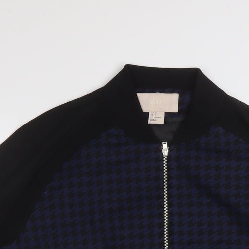 H&M Womens Black Geometric Bomber Jacket Jacket Size 6 Zip - Chiffon sleeves