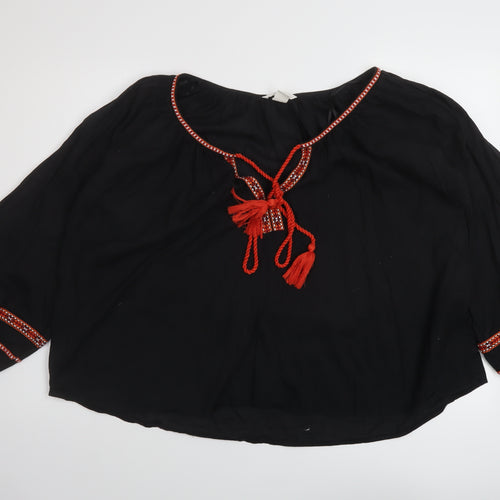H&M Womens Black Cotton Basic Blouse Size 12 Round Neck