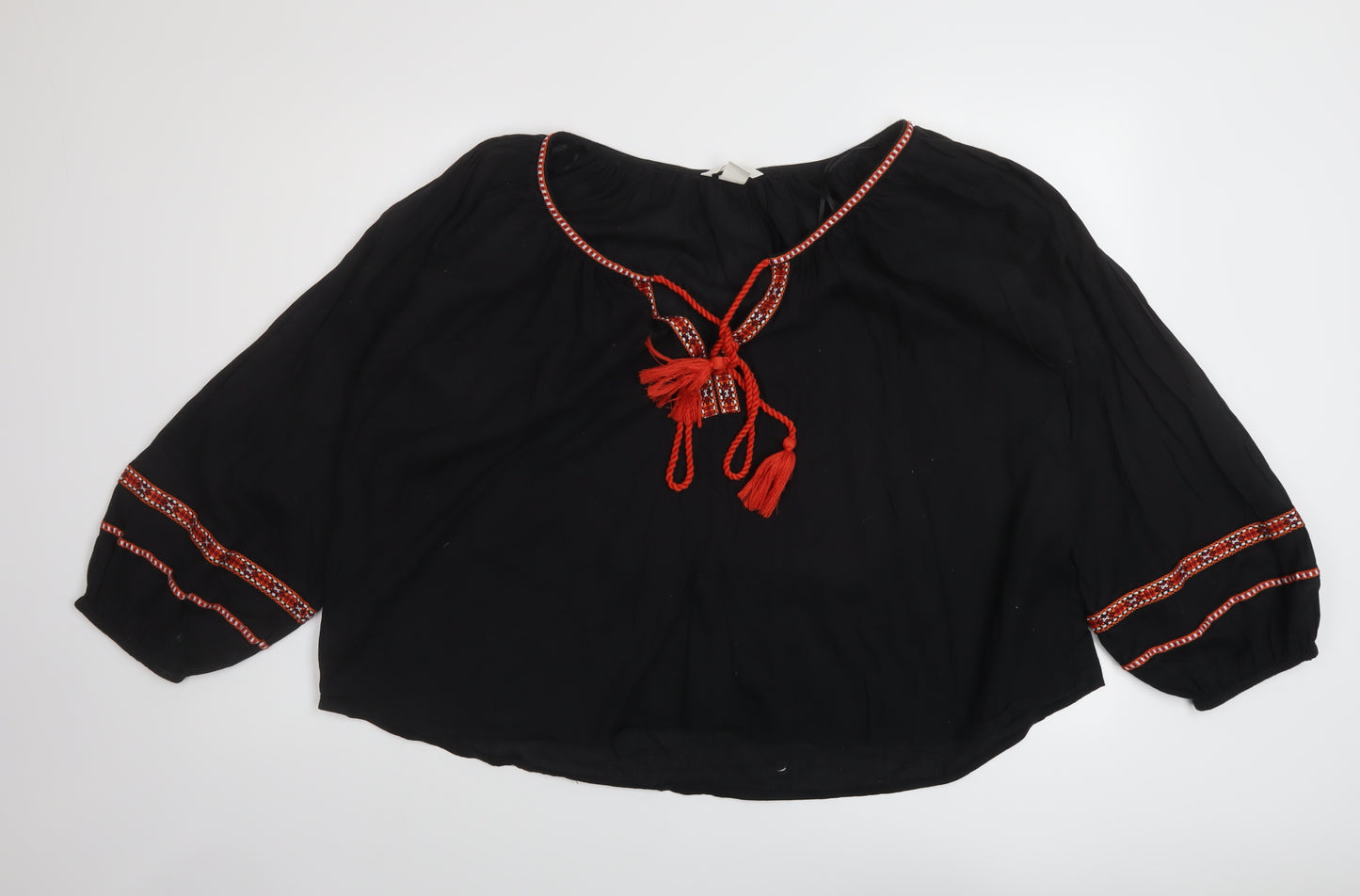 H&M Womens Black Cotton Basic Blouse Size 12 Round Neck