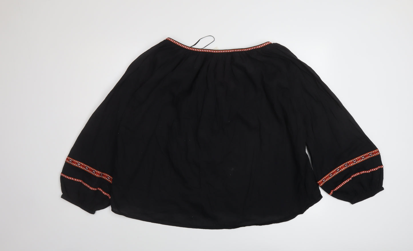 H&M Womens Black Cotton Basic Blouse Size 12 Round Neck