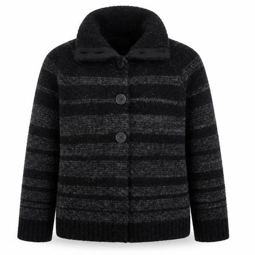 Monsoon Womens Grey Mock Neck Striped Acrylic Cardigan Jumper Size S