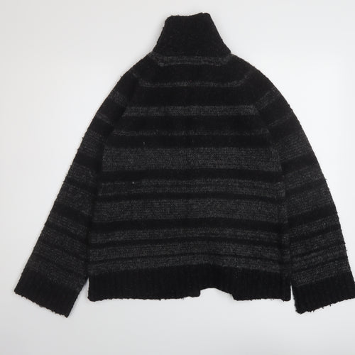 Monsoon Womens Grey Mock Neck Striped Acrylic Cardigan Jumper Size S