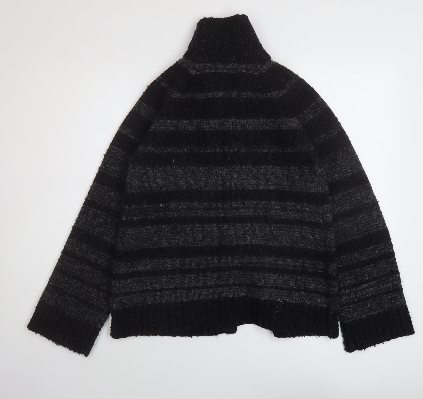 Monsoon Womens Grey Mock Neck Striped Acrylic Cardigan Jumper Size S
