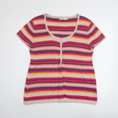 M&Co Womens Multicoloured Scoop Neck Striped Viscose Cardigan Jumper Size 2XL