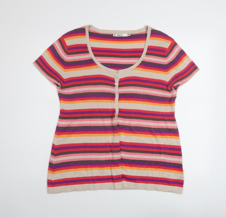 M&Co Womens Multicoloured Scoop Neck Striped Viscose Cardigan Jumper Size 2XL