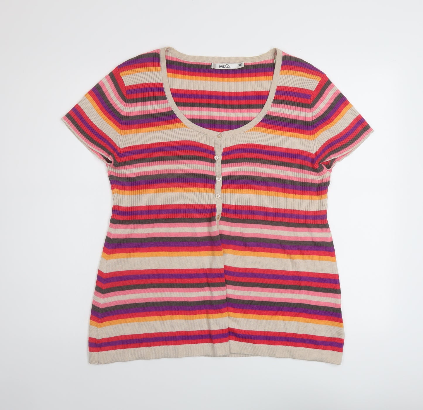 M&Co Womens Multicoloured Scoop Neck Striped Viscose Cardigan Jumper Size 2XL