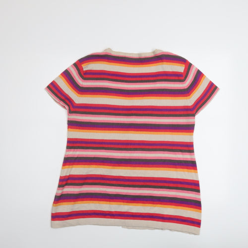 M&Co Womens Multicoloured Scoop Neck Striped Viscose Cardigan Jumper Size 2XL