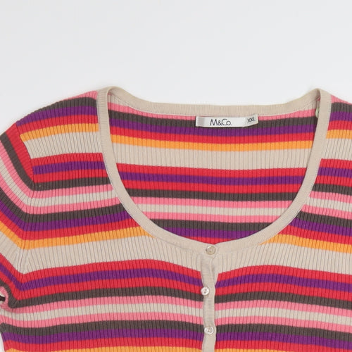 M&Co Womens Multicoloured Scoop Neck Striped Viscose Cardigan Jumper Size 2XL
