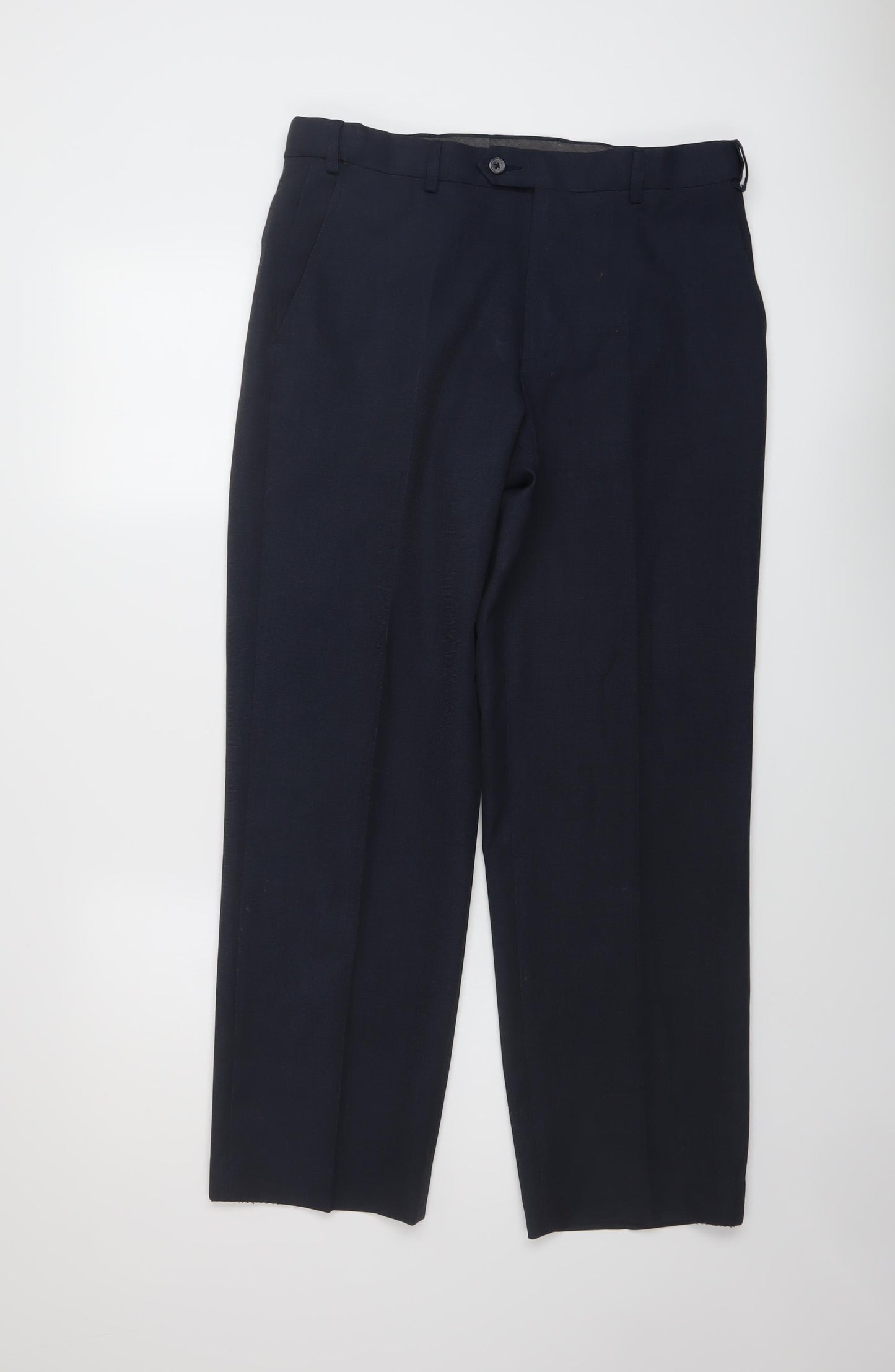 Marks and Spencer Mens Blue Polyester Trousers Size 32 in L29 in Regular Button