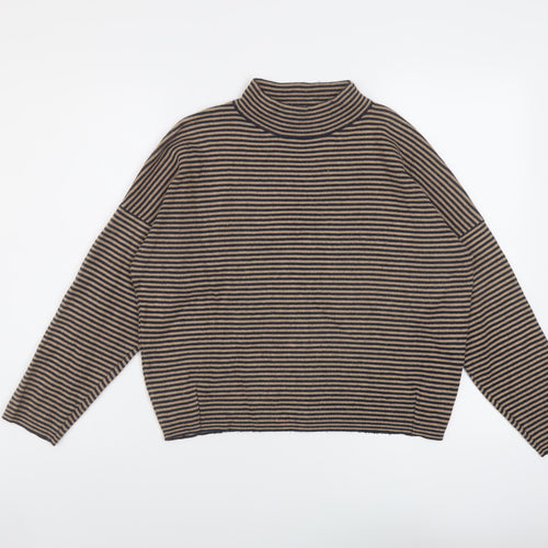 Autograph Womens Brown Mock Neck Striped Viscose Pullover Jumper Size 10