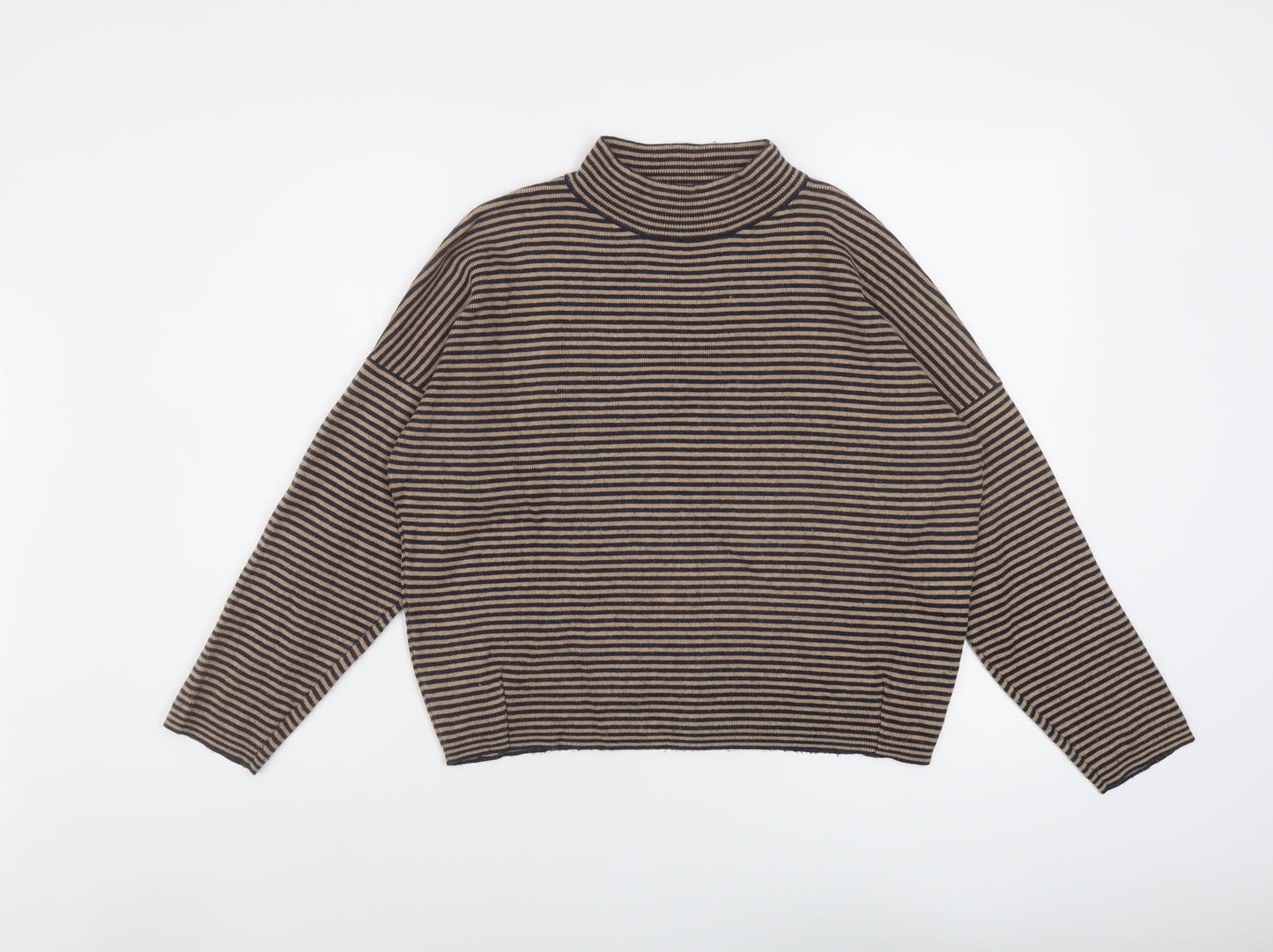 Autograph Womens Brown Mock Neck Striped Viscose Pullover Jumper Size 10